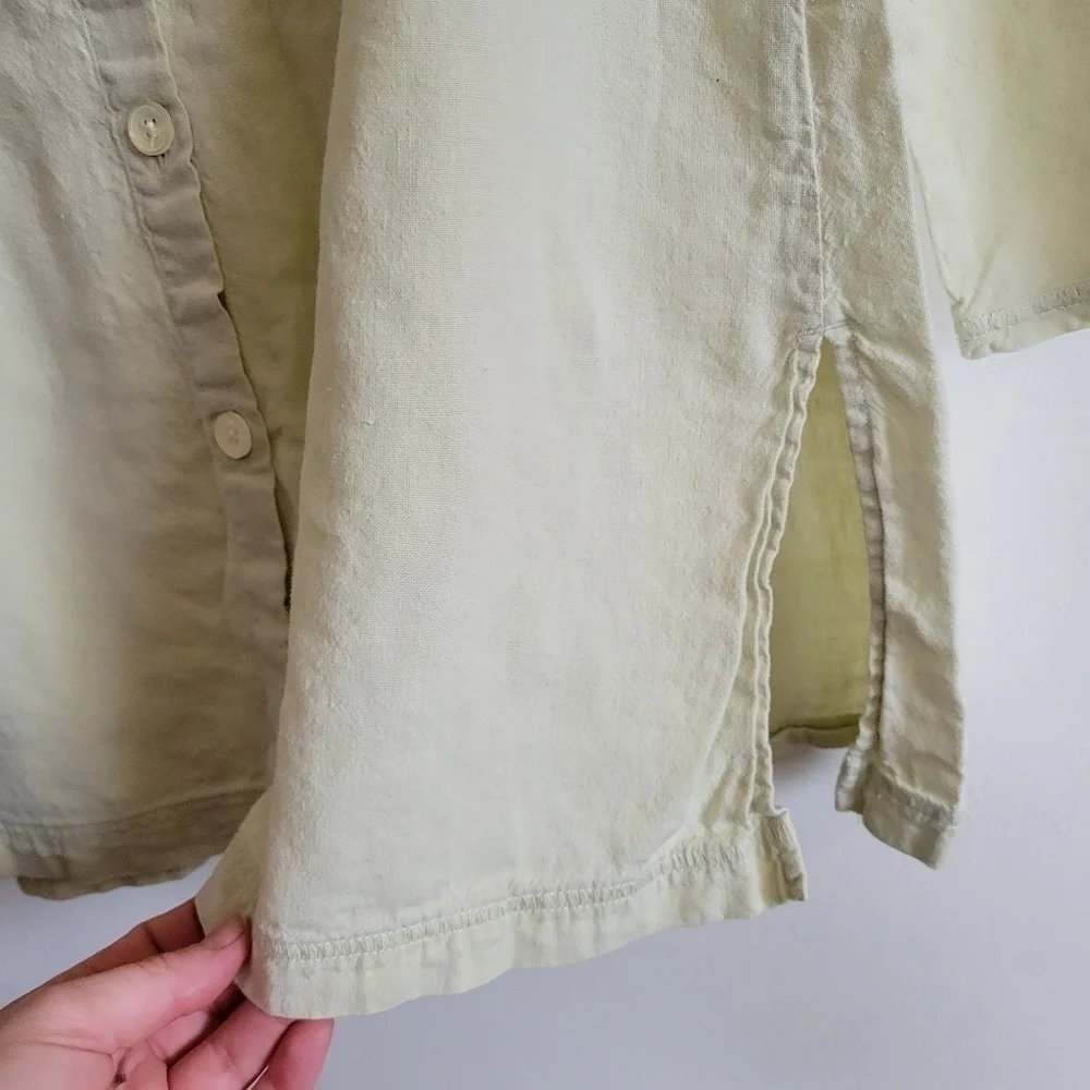 J. Jill Linen Cotton Long Sleeve Button Down Tunic Light Green M Medium